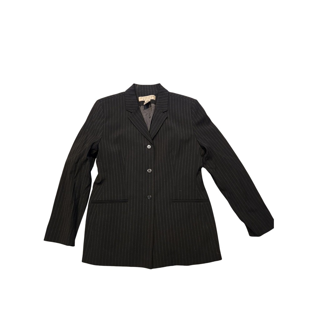 Apostrophe Petite Womens Pinstripe Pant Suit Set Black‎ 3-Button Blazer 10P
